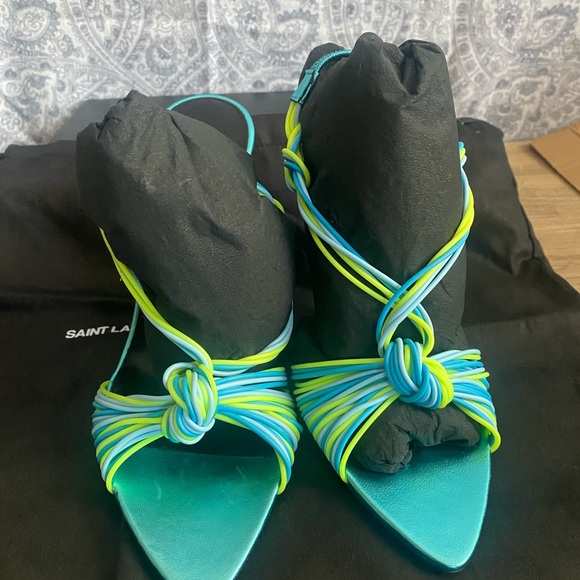YSL Saint Laurent Gippy Multicolor Strappy Knot Patent Leather Sandal 39.5- 9 - Picture 6 of 11